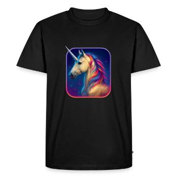Akhal Teke Unicorn - Gold Shine with Neon Mane - Men's Premium Organic T-Shirt - black - Front - Nico (187cm)