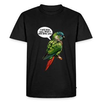 Drôle de conception de conure à joues vertes - T-shirt Premium bio Homme - noir - Devant - Nico (187cm)