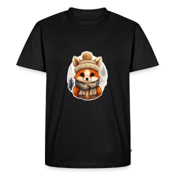 Renard avec chapeau et écharpe - T-shirt Premium bio Homme - noir - Devant - Nico (187cm)
