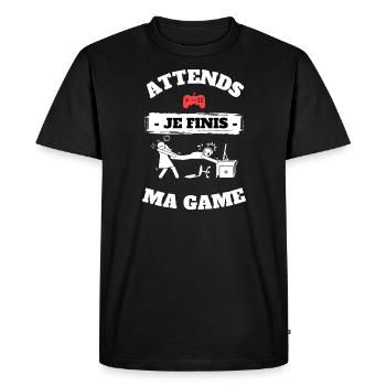 Attend je finis ma game - T-shirt Premium bio Homme - noir - Devant - Nico (187cm)
