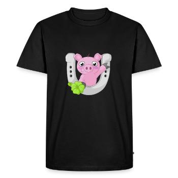 Lucky cartoon piggy - Men's Premium Organic T-Shirt - black - Front - Nico (187cm)