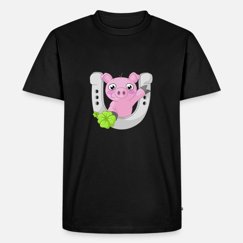 Glücks Comic Schweinchen - Männer Premium Bio T-Shirt - Schwarz