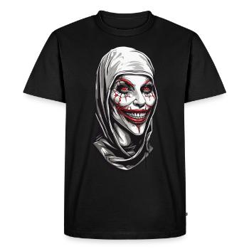 Creepy nun horror and disgust on Halloween - Men's Premium Organic T-Shirt - black - Front - Nico (187cm)