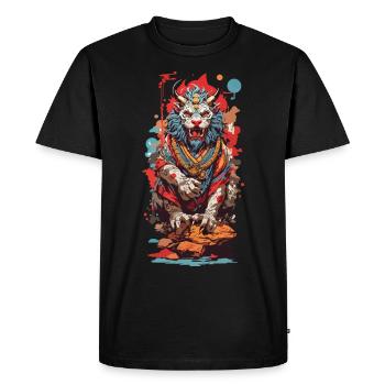 Japanese Yokai Lion Popart Aesthetic Design - Men's Premium Organic T-Shirt - black - Front - Nico (187cm)