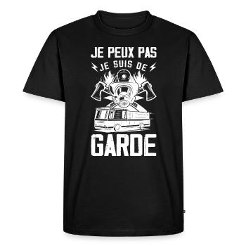 Je Peux Pas Je Suis de Garde Pompier Humour - T-shirt Premium bio Homme - noir - Devant - Nico (187cm)