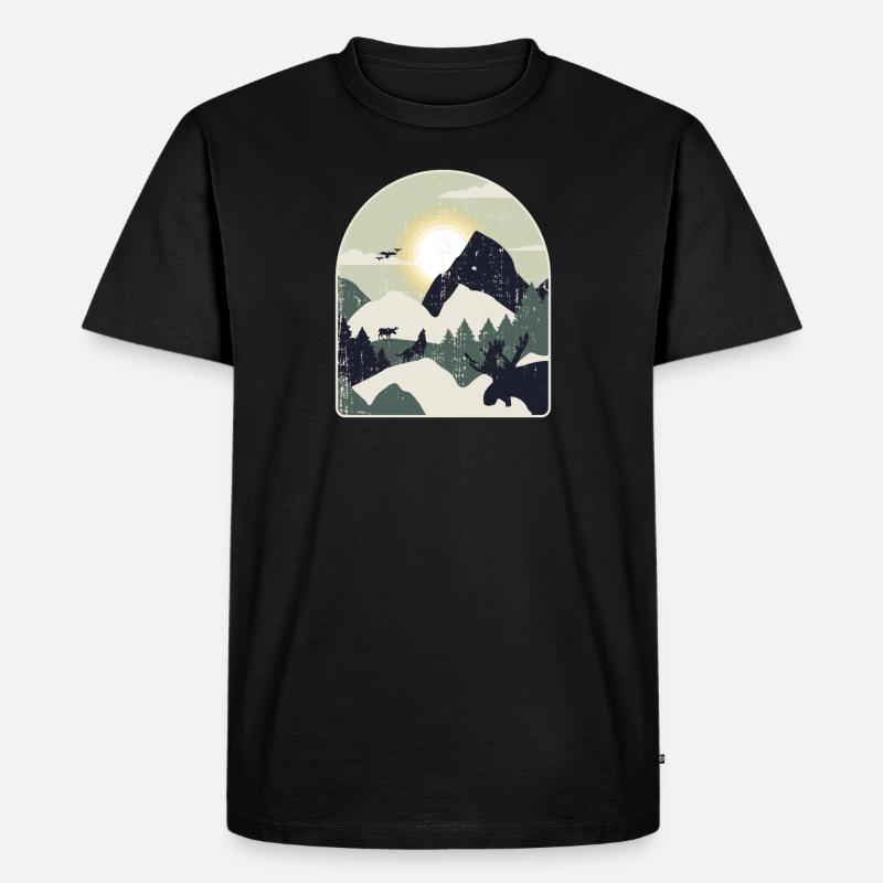 Natur Wald Berge Wandern - Männer Premium Bio T-Shirt - Schwarz