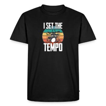 Drummer Funny - J’ai mis le tempo - T-shirt Premium bio Homme - noir - Devant - Nico (187cm)