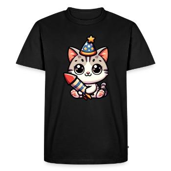Nouvel An Réveillon du Nouvel An Chat Rocket Bande dessinée mignonne - T-shirt Premium bio Homme - noir - Devant - Nico (187cm)