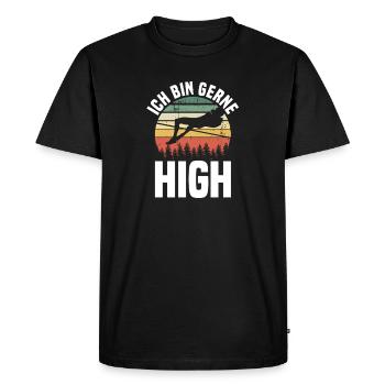 High Jump - J’aime être haut - T-shirt Premium bio Homme - noir - Devant - Nico (187cm)