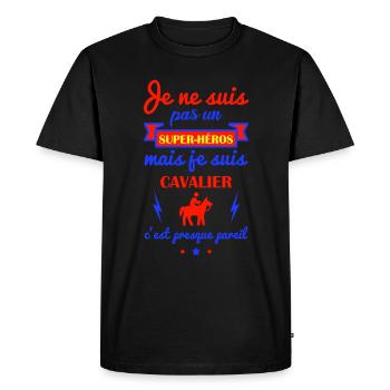 Pas super héros cavalier, fête des pères, cheval - T-shirt Premium bio Homme - noir - Devant - Nico (187cm)