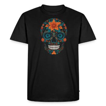 floral skull - Men's Premium Organic T-Shirt - black - Front - Nico (187cm)