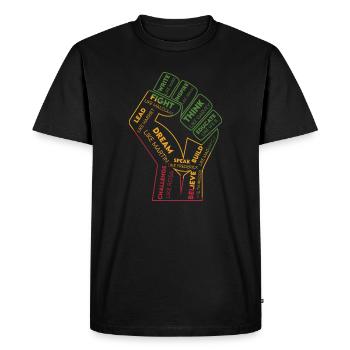 Word Fist: Power of Thoughts - Men's Premium Organic T-Shirt - black - Front - Nico (187cm)