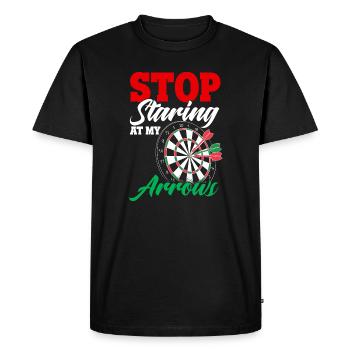 Dart Design Stop Staring At My Arrows - Men's Premium Organic T-Shirt - black - Front - Nico (187cm)