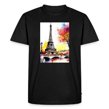 Eiffel Tower in autumn watercolour - Men's Premium Organic T-Shirt - black - Front - Nico (187cm)