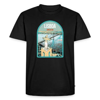Christ-Roi Lisbonne: Vue Pont 25 Avril sur le Tage - T-shirt Premium bio Homme - noir - Devant - Nico (187cm)
