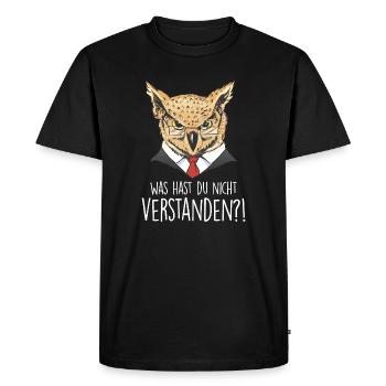 Qu’est-ce que vous n’avez pas compris ?! – Drôle de hibou - T-shirt Premium bio Homme - noir - Devant - Nico (187cm)