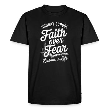 La foi avant la peur : l’école du dimanche - T-shirt Premium bio Homme - noir - Devant - Nico (187cm)