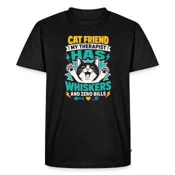 Mon ami chat, mon thérapeute a des moustaches - T-shirt Premium bio Homme - noir - Devant - Nico (187cm)