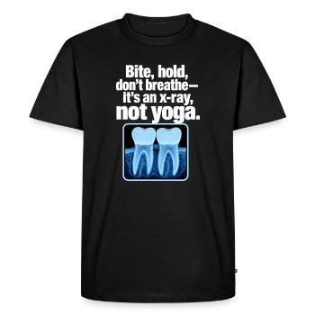Humour drôle de dentiste aux radiographies, c’est une radiographie, pas du yoga - T-shirt Premium bio Homme - noir - Devant - Nico (187cm)