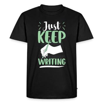 Just Keep Writing - Écrivain Auteur - T-shirt Premium bio Homme - noir - Devant - Nico (187cm)