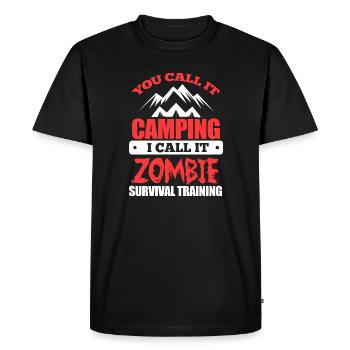 Vous appelez ça du camping, j’appelle ça de la survie des zombies - T-shirt Premium bio Homme - noir - Devant - Nico (187cm)