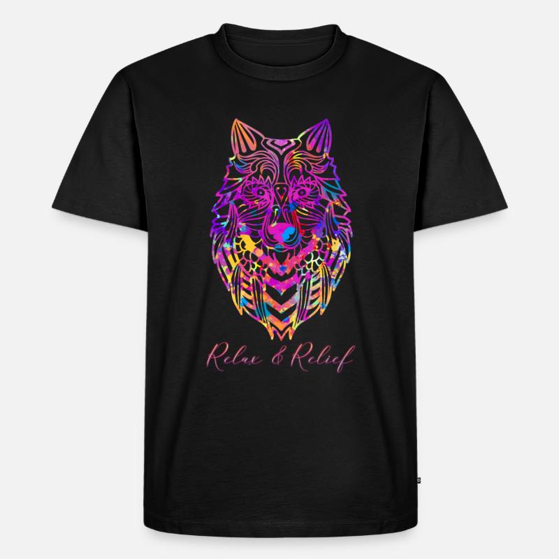 Relax&Relief Wolf - Männer Premium Bio T-Shirt - Schwarz