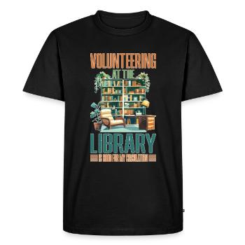 Faire du bénévolat à la bibliothèque stimule ma circulation - T-shirt Premium bio Homme - noir - Devant - Nico (187cm)