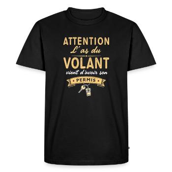 Jeune conducteur humour Cadeau Permis Conduire - T-shirt Premium bio Homme - noir - Devant - Nico (187cm)