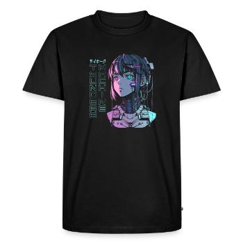 Tsundere Machine Girl Cyber Neon Glitch [ Anime ] - T-shirt Premium bio Homme - noir - Devant - Nico (187cm)
