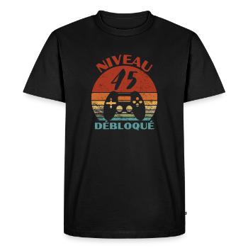 niveau 45 débloqué - anniversaire - T-shirt Premium bio Homme - noir - Devant - Nico (187cm)