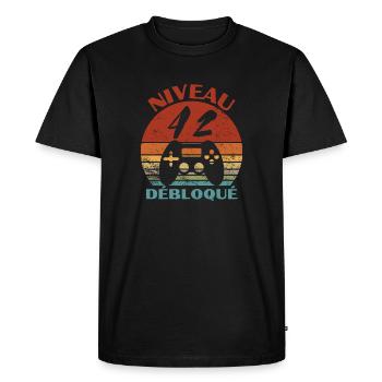 niveau 42 débloqué - anniversaire - T-shirt Premium bio Homme - noir - Devant - Nico (187cm)