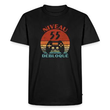 niveau 55 débloqué - anniversaire - T-shirt Premium bio Homme - noir - Devant - Nico (187cm)
