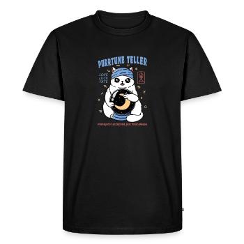Cat Purrtune Teller - Men's Premium Organic T-Shirt - black - Front - Nico (187cm)