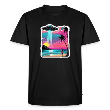Alien abduction scene at the beach - Men's Premium Organic T-Shirt - black - Front - Nico (187cm)