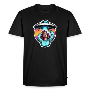 Woman is in fear of approaching UFO. - Men's Premium Organic T-Shirt - black - Front - Nico (187cm)