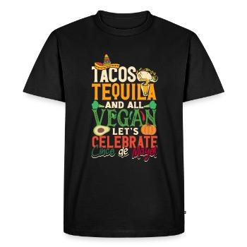 Tacos Tequila et tous végétaliens Célébrons Cinco - T-shirt Premium bio Homme - noir - Devant - Nico (187cm)