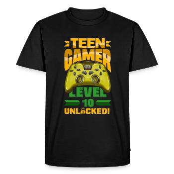 Funny Gamer 10th Birthday Boy Teen Gamer Level 10 - Men's Premium Organic T-Shirt - black - Front - Nico (187cm)