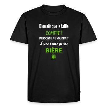 Bien sûr que la taille compte t-shirt bière humour - T-shirt Premium bio Homme - noir - Devant - Nico (187cm)
