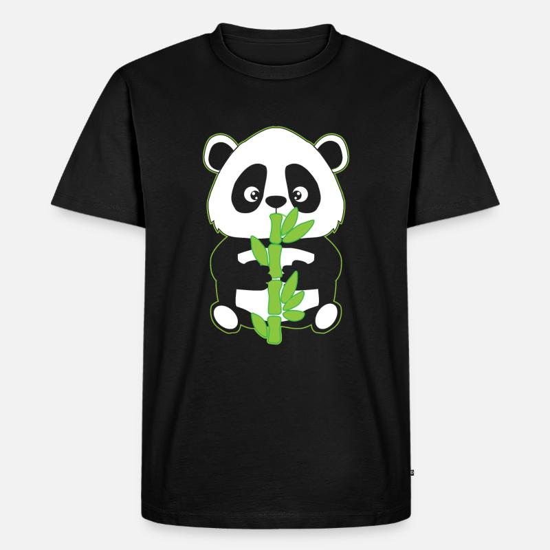 Panda mit Bambus - Männer Premium Bio T-Shirt - Schwarz