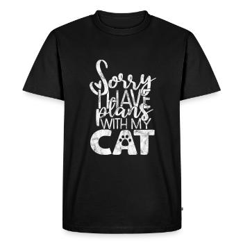 Désolé, j’ai des projets avec mon chat - Dictons de chat - T-shirt Premium bio Homme - noir - Devant - Nico (187cm)