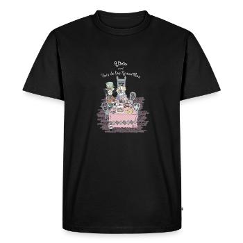 Alice white text - Men's Premium Organic T-Shirt - black - Front - Nico (187cm)