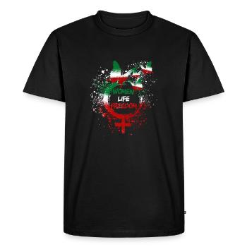 Femme Vie Liberté, Papillons,Iran,Drapeau - T-shirt Premium bio Homme - noir - Devant - Nico (187cm)