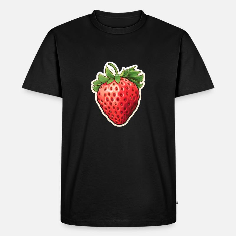 Erdbeere Einzelfrucht - Männer Premium Bio T-Shirt - Schwarz