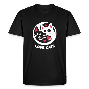Amour Félin Minimaliste : Deux Chats aimants - T-shirt Premium bio Homme - noir - Devant - Nico (187cm)