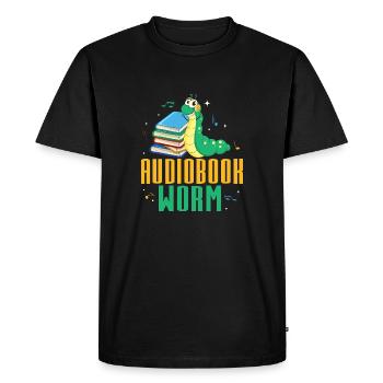 Oreilles toujours ouvertes : Fier ver de livre audio - T-shirt Premium bio Homme - noir - Devant - Nico (187cm)