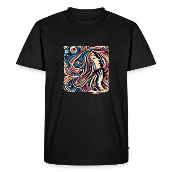 Femme abstraite – Déferlement de couleurs et de lignes fluides - T-shirt Premium bio Homme - noir - Devant - Nico (187cm)