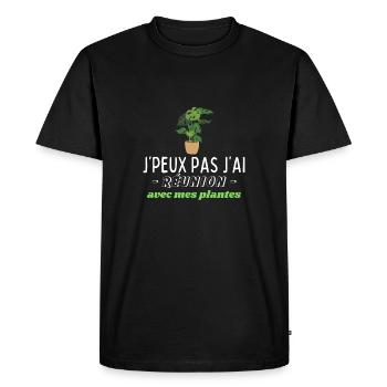 J'peux pas, j'ai réunion avec mes plantes - T-shirt Premium bio Homme - noir - Devant - Nico (187cm)