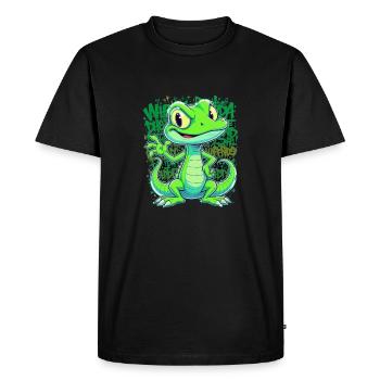 Cheerful Lizard – Funny Comic Style - Men's Premium Organic T-Shirt - black - Front - Nico (187cm)