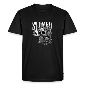 Skull Hemp Leaves Skull Stoned 420 Cannabis - Men's Premium Organic T-Shirt - black - Front - Nico (187cm)