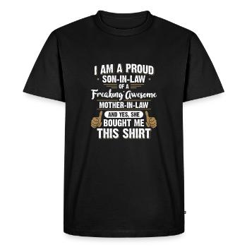 Fier gendre d'une belle-mère géniale - T-shirt Premium bio Homme - noir - Devant - Nico (187cm)